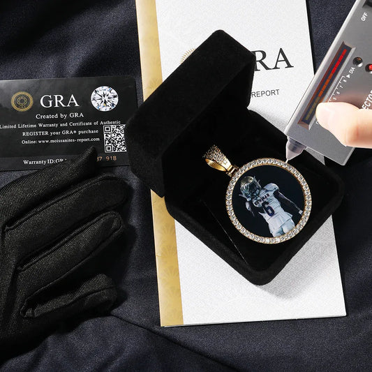 Custom Moissanite Circle Photo Pendant | DIY Creative Iced Out Necklace | Caratix