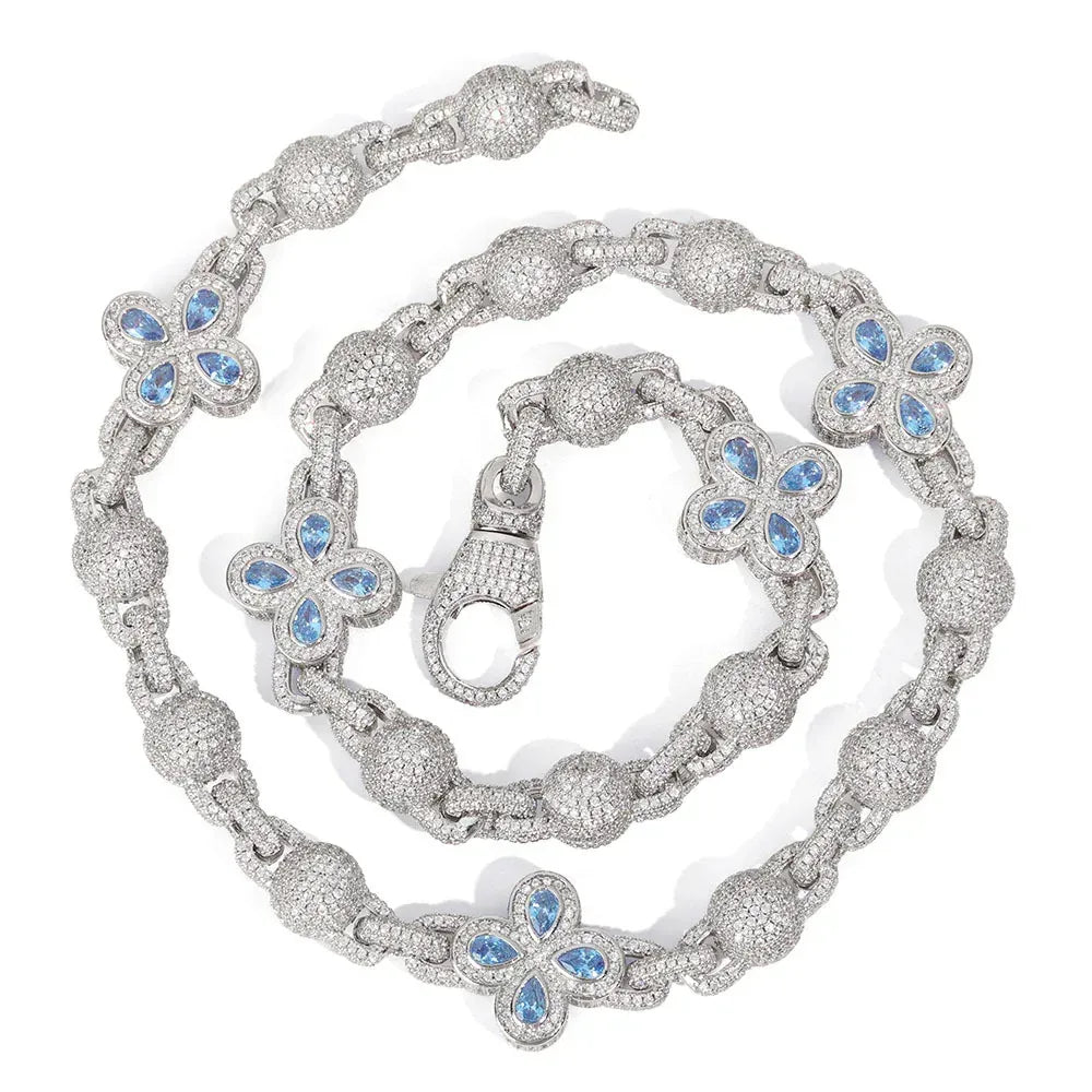 Custom 10mm Color Gemstone Ball Chain | Fully Iced Clasp Hip Hop Bling | Caratix - CaratixJewelry