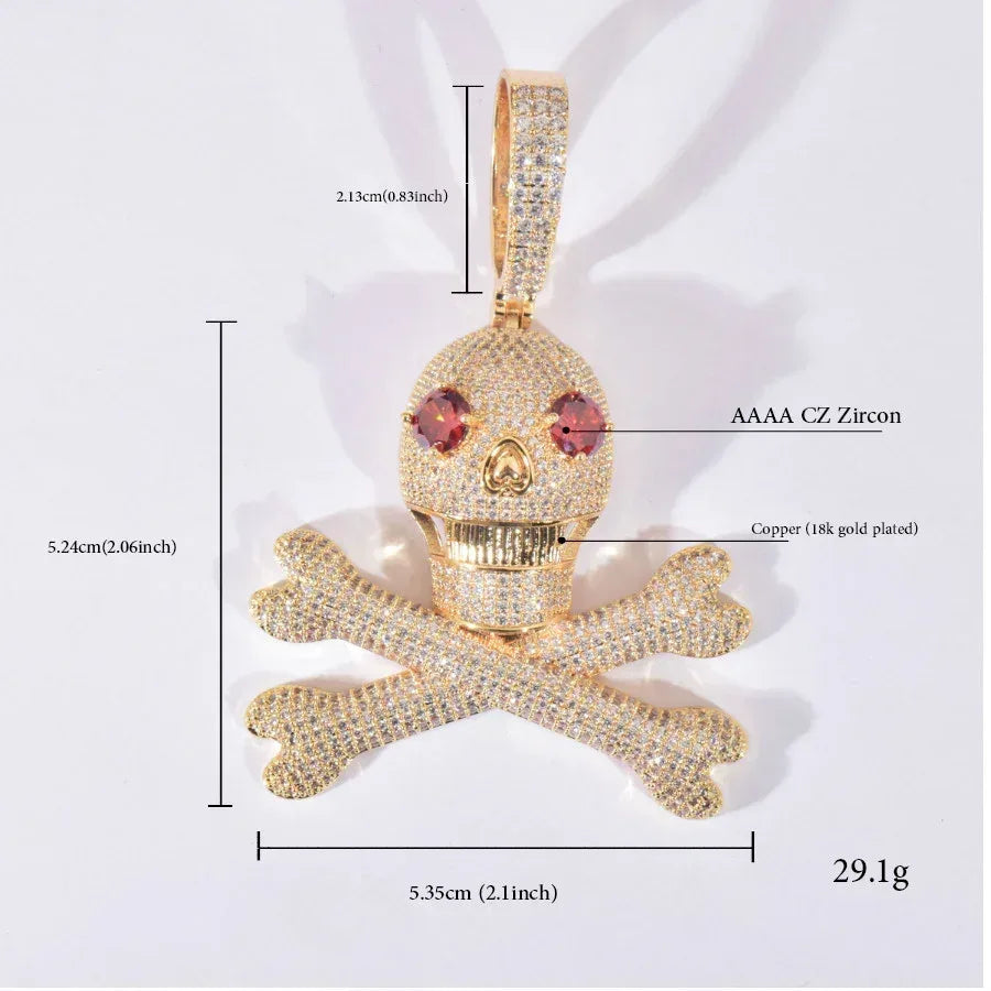 Red-Eye Skull Pendant Necklace | Gold/Silver CZ Hip Hop Men’s Trend Jewelry - CaratixJewelry