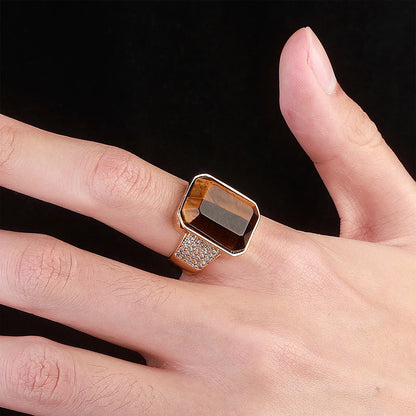Natural Tiger's Eye Men's Ring | Solid Vintage Signet Band | Caratix