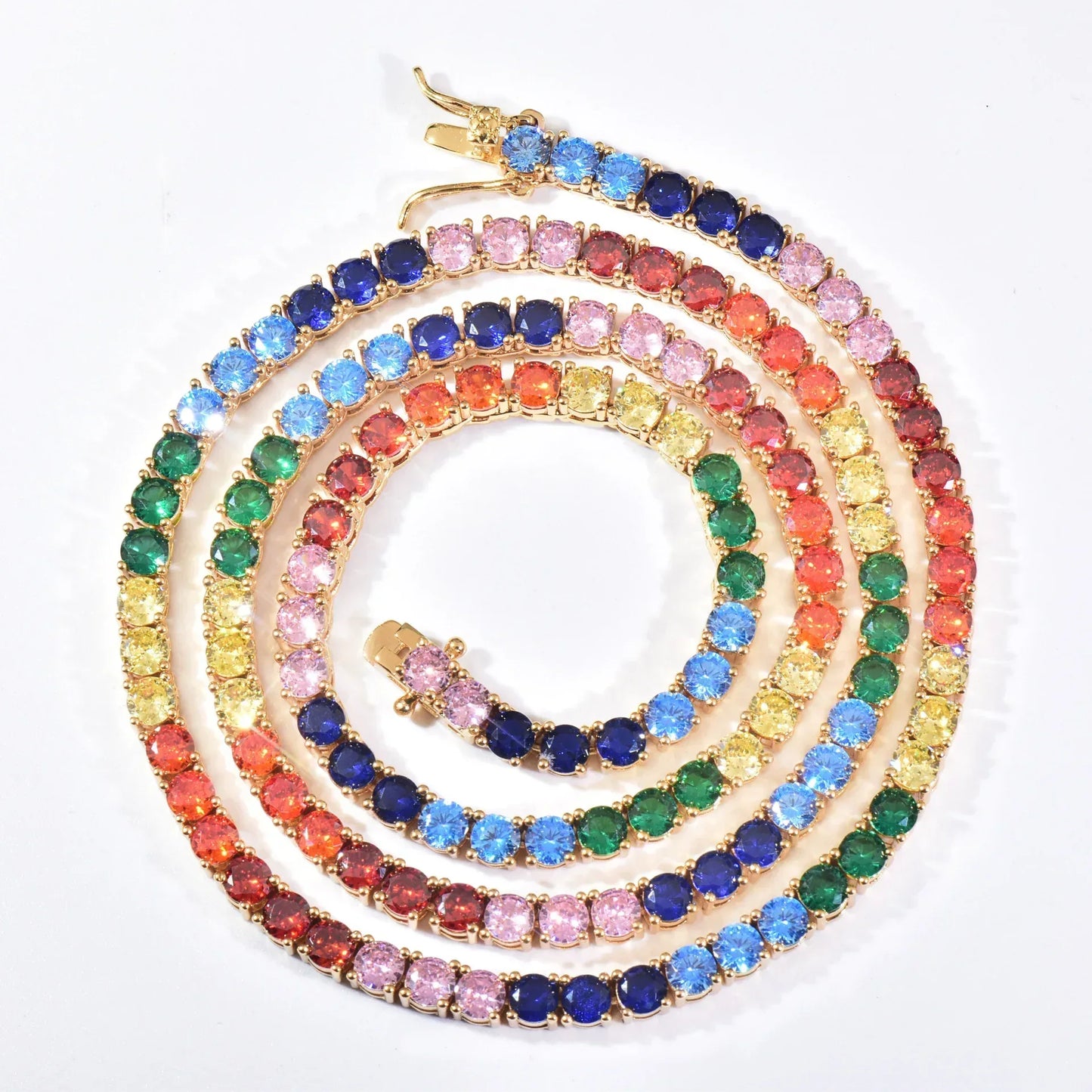 Single Row Rainbow Tennis Chain Necklace with Copper & Colorful Zircon | Hip Hop Jewelry | Caratix Jewelry - CaratixJewelry