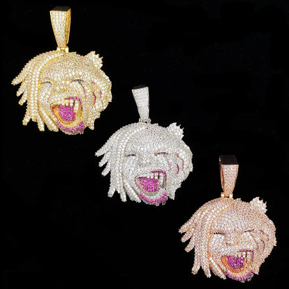 Iced Out Harley Quinn Pendant | Men's Real Copper CZ Necklace - CaratixJewelry