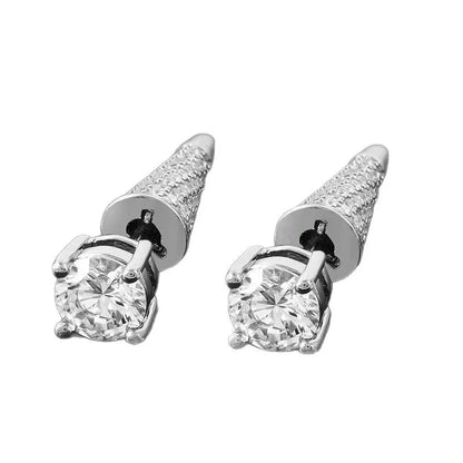 Iced Out Micro-Pave Spike Studs - Mens Hip Hop Cone Earrings