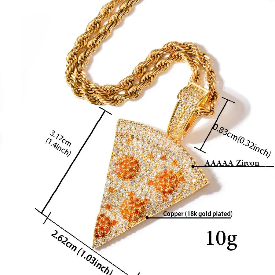 Iced Out Pizza Pendant Necklace – Hip Hop CZ Trendy Streetwear Jewelry - CaratixJewelry
