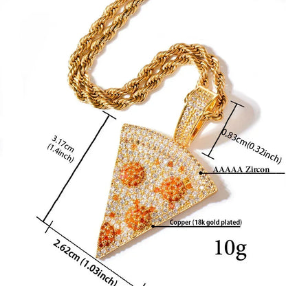 Iced Out Pizza Pendant Necklace – Hip Hop CZ Trendy Streetwear Jewelry - CaratixJewelry