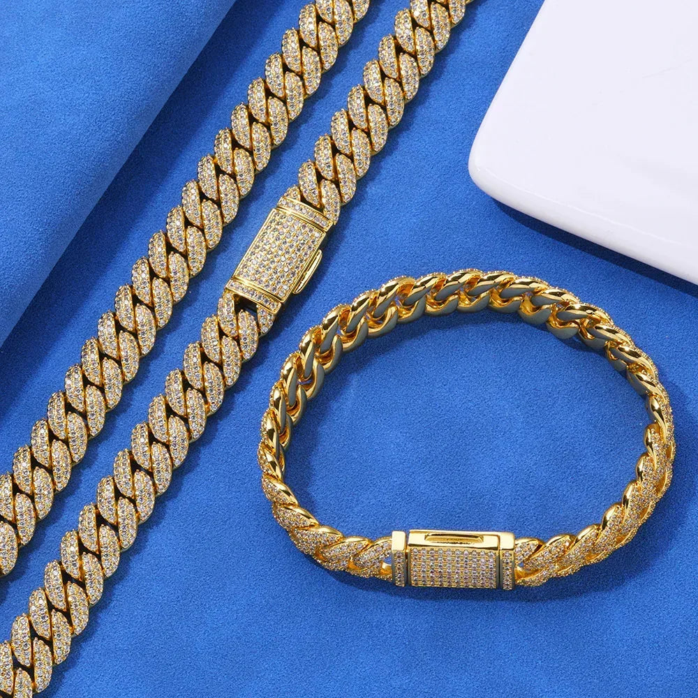 10mm Iced Out Cuban Bracelet Double Row Zircon Rapper - CaratixJewelry