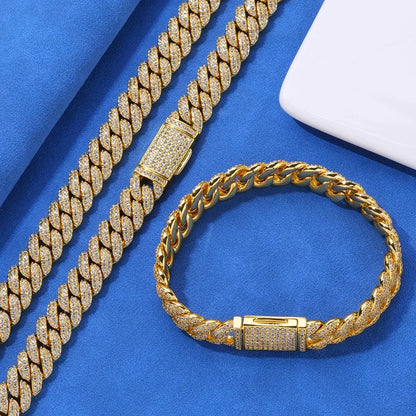 10mm Iced Out Cuban Bracelet Double Row Zircon Rapper - CaratixJewelry
