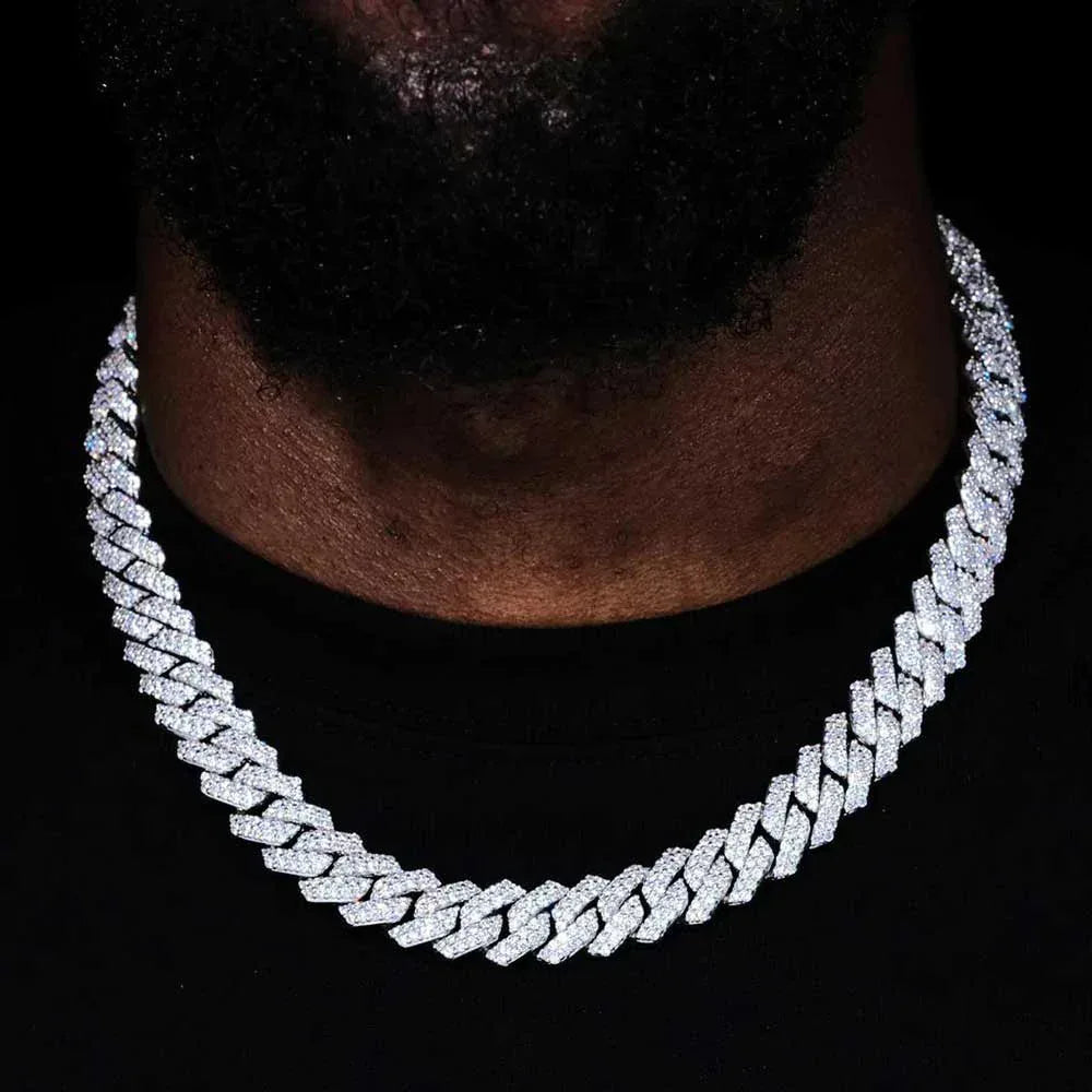 14mm Micro-Paved Moissanite -Cut Cuban Link Chain for Men – S925 Sterling Silver Luxury Hip Hop Necklace - CaratixJewelry