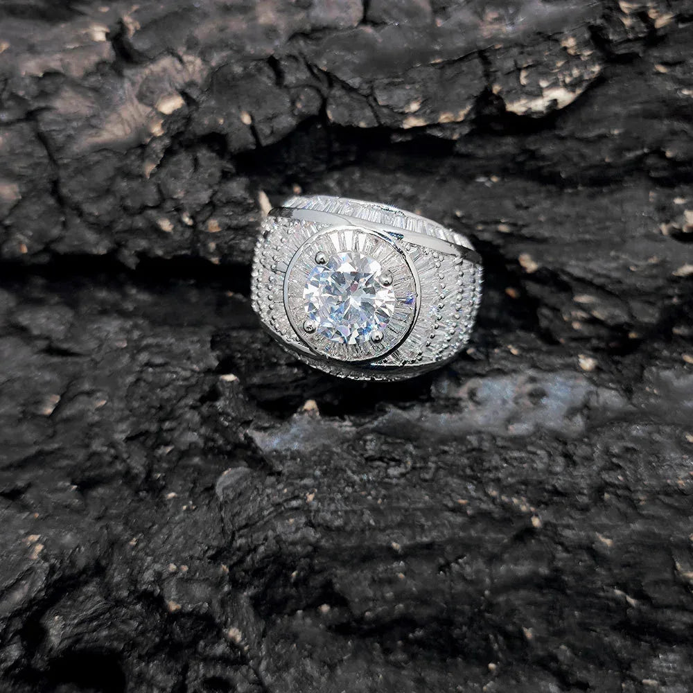 Mixed-Zircon Large Stone Ring for Men | Trendy Hip Hop Jewelry | Caratix Jewelry - CaratixJewelry