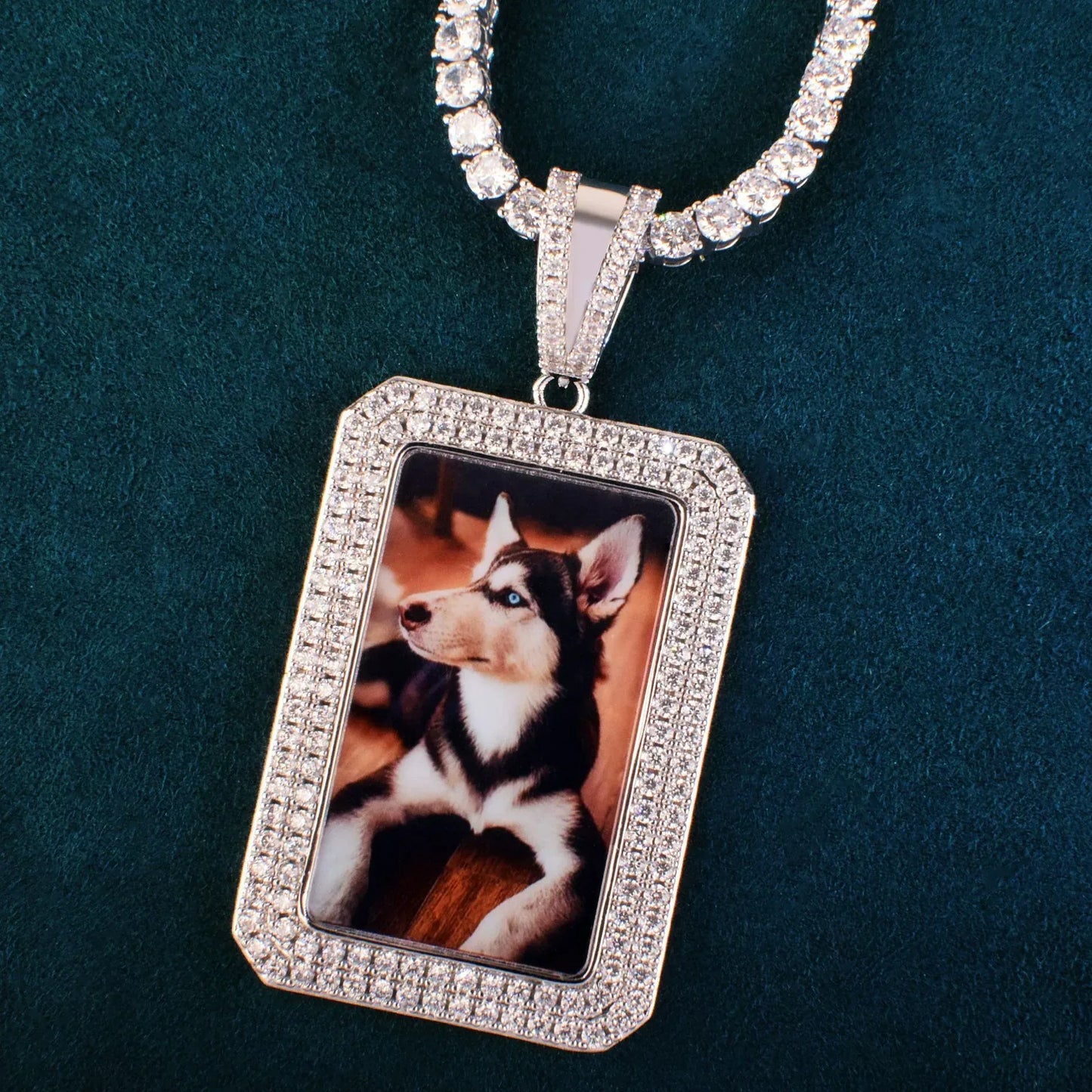 Dog Tag Photo Frame Pendant | CZ Iced Out DIY Custom Picture Hip Hop Necklace - CaratixJewelry