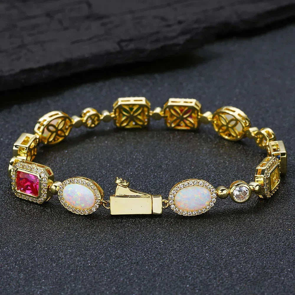 Colorful Gemstone Zircon Hip Hop Bracelet Rapper Iced Out Chain Style | Caratix Jewelry - CaratixJewelry