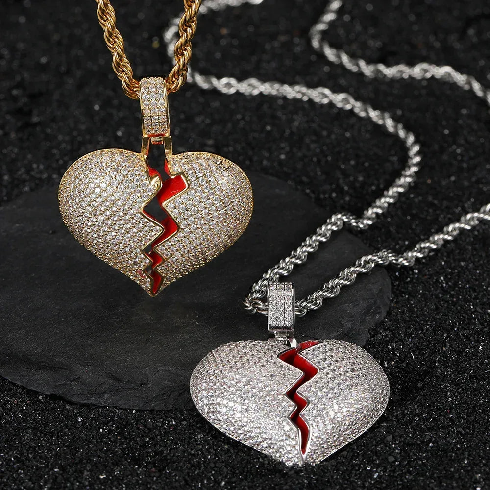 Heartbreak Pendant Necklace with Copper Frame and Zircon Stones for Couples | Caratix Jewelry - CaratixJewelry