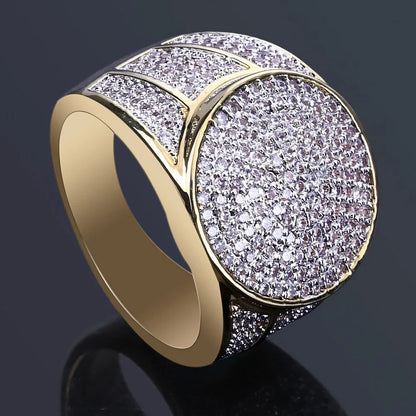 Men's Oval Iced Out Business Ring | Luxury Pave Zirconia Band | Caratix