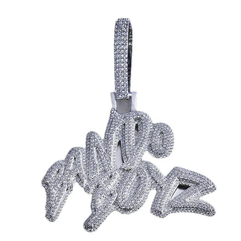Iced Out "Bando Boyz" Letter Pendant | Men's Real Copper CZ Necklace - CaratixJewelry