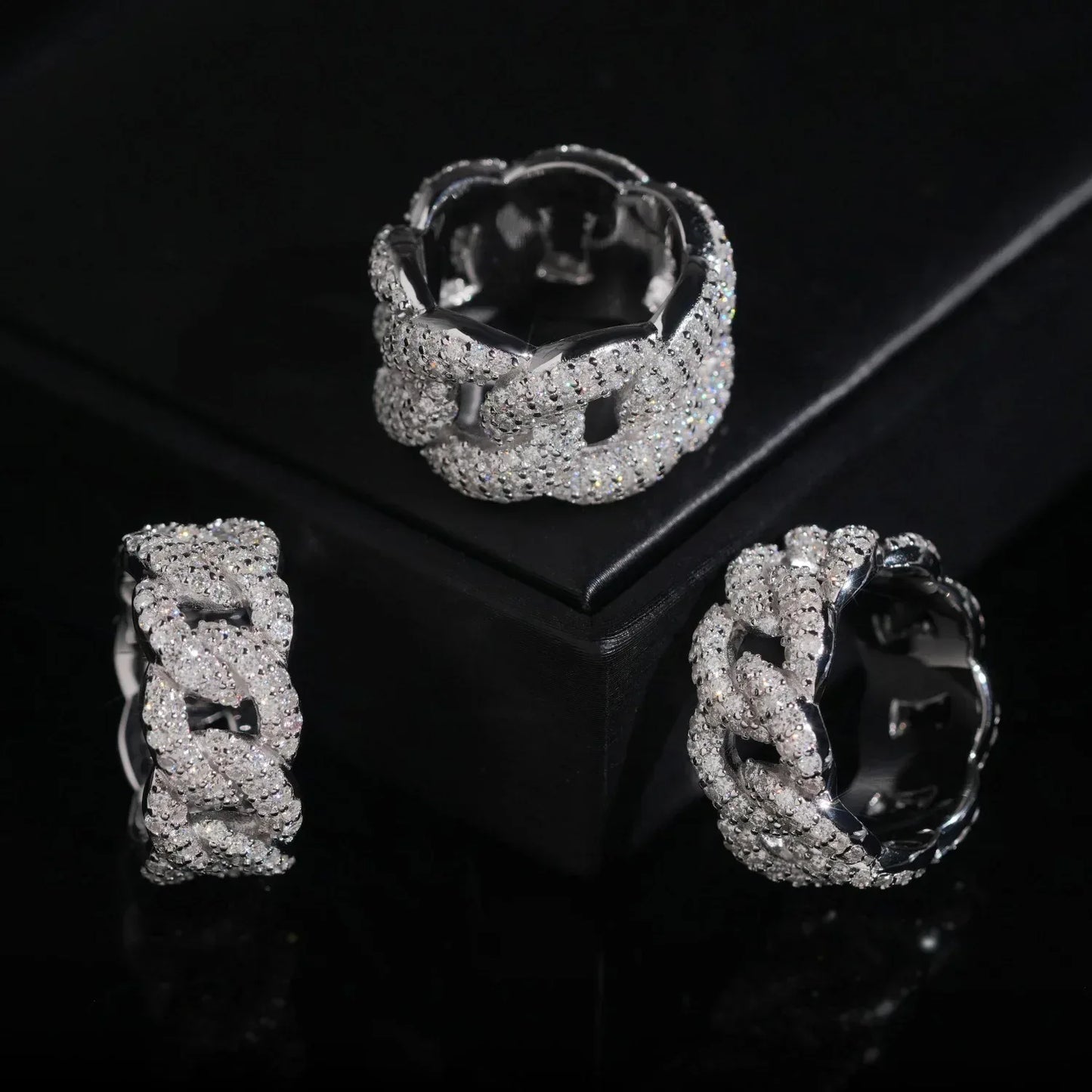 D-Color VVS Moissanite Cuban Link Ring | Unisex Full Iced Out Fashion Jewelry - CaratixJewelry