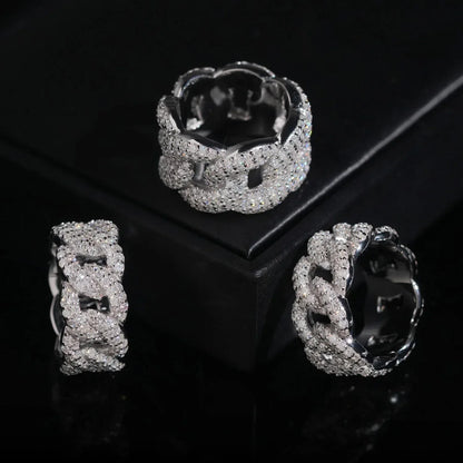 D-Color VVS Moissanite Cuban Link Ring | Unisex Full Iced Out Fashion Jewelry - CaratixJewelry