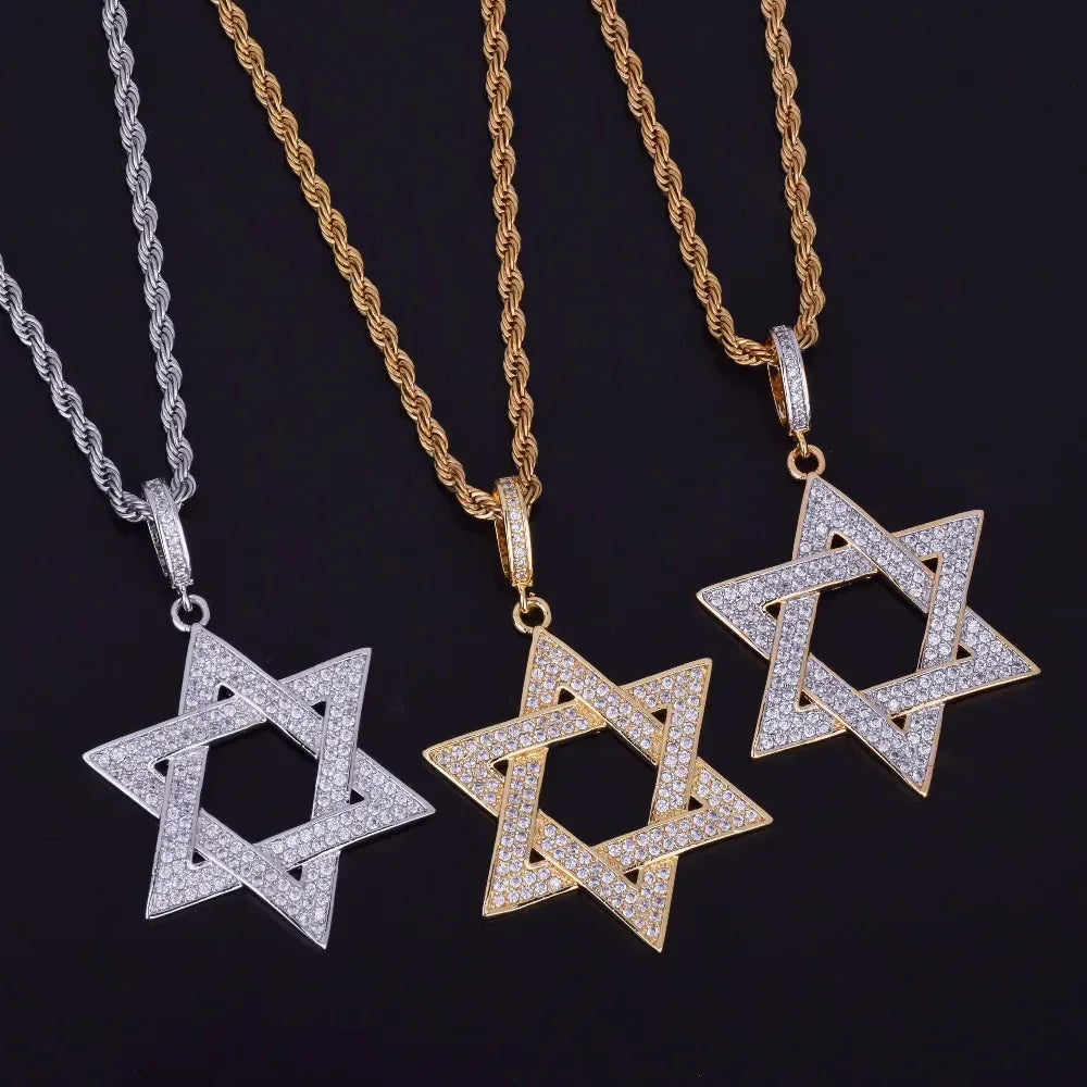 Men's Six-Pointed Star Necklace | Premium Copper CZ Geometric Jewelry Caratix - CaratixJewelry