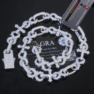 Thorn Cross Moissanite Cuban Link Chain with Figure-8 Clasp – Custom S925 Sterling Silver Iced-Out Hip Hop Men’s Streetwear Necklace - CaratixJewelry