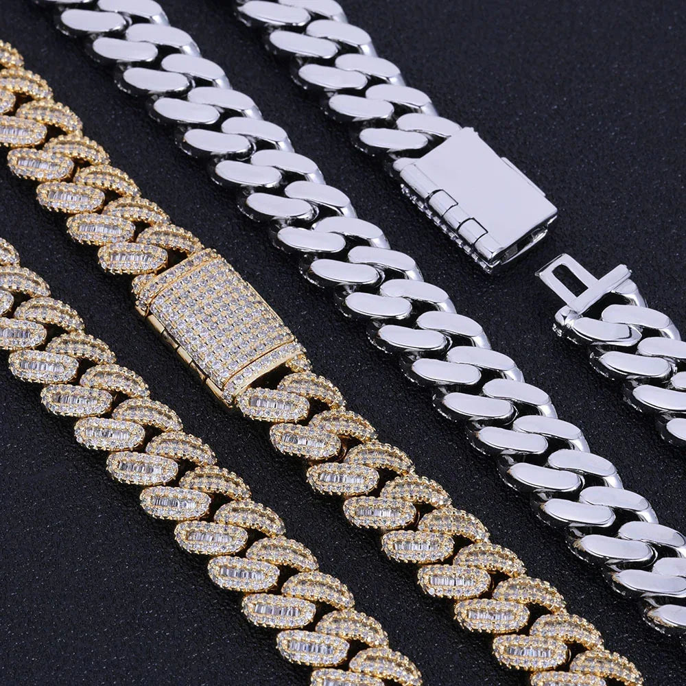 12mm Cuban Chain Necklace with Mixed Zircon Stones - CaratixJewelry