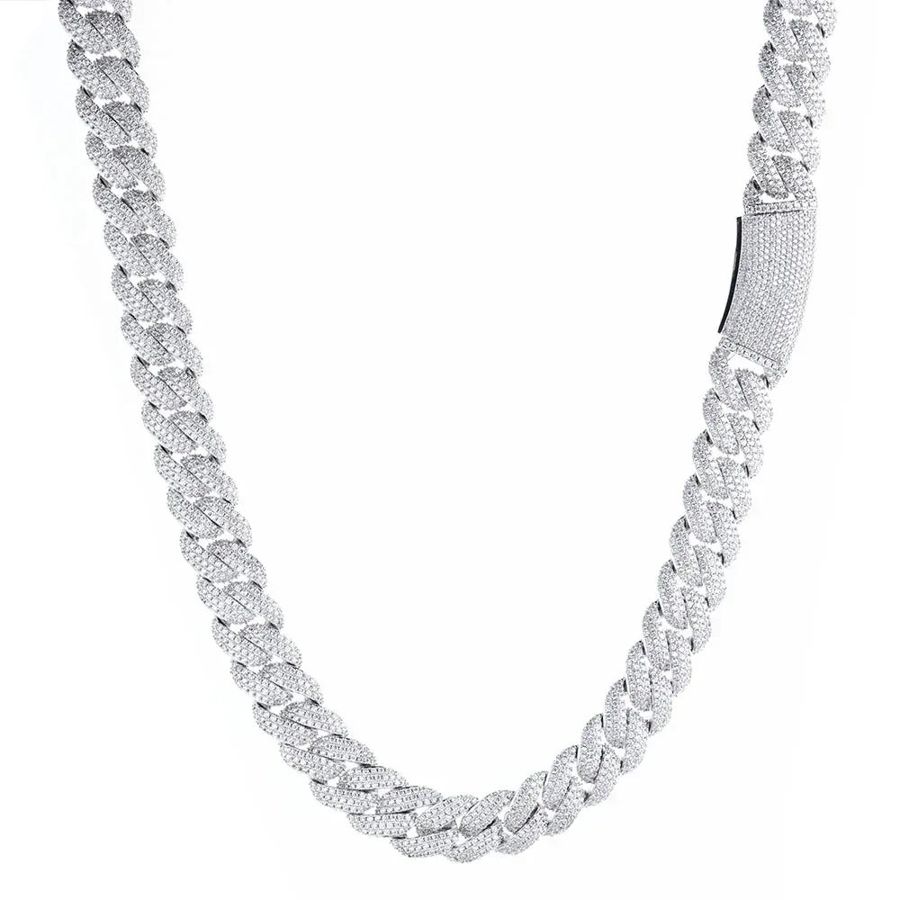 18mm Three-Row Cuban Chain Necklace with Zircon Stones - CaratixJewelry