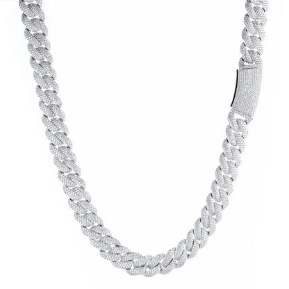 18mm Three-Row Cuban Chain Necklace with Zircon Stones - CaratixJewelry