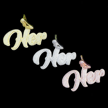Iced Out "HER" Stiletto Letter Pendant | Women's Real Copper High Heel Necklace - CaratixJewelry