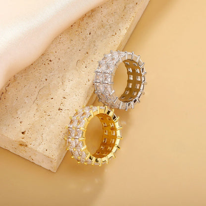 Double Row Baguette Diamond Ring | T-Square Zirconia Band | Caratix