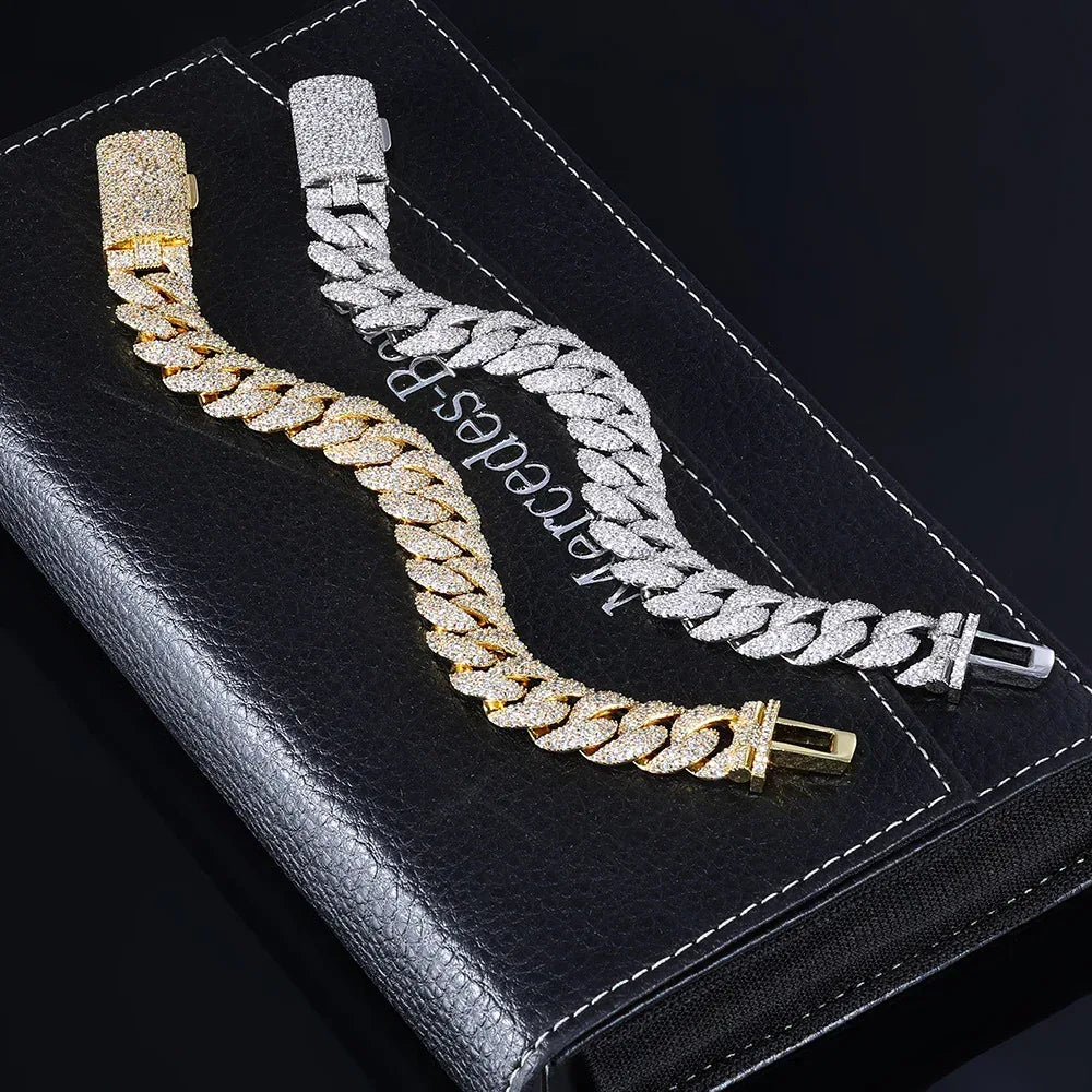 14mm Cuban Link Hip Hop Bracelet Rapper Iced Out Chain Style - CaratixJewelry