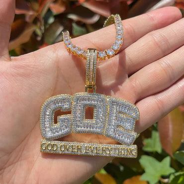 Men's "God Over Everything" Necklace | Premium Copper CZ Inspirational Jewelry - CaratixJewelry