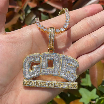Men's "God Over Everything" Necklace | Premium Copper CZ Inspirational Jewelry - CaratixJewelry