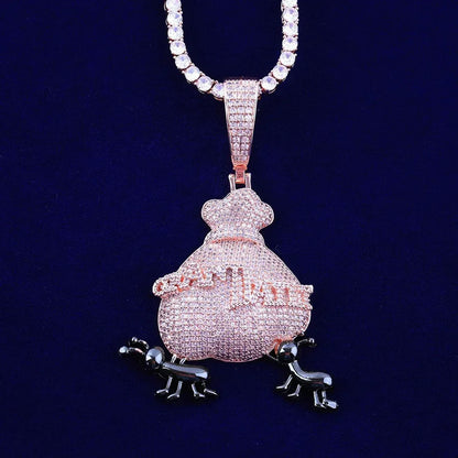 Iced Out Ant Carrying Money Bag Pendant | Men's & Women's "Secure The Bag" Necklace | Premium Copper CZ Hustle Jewelry | Motivational Bling | Caratix - CaratixJewelry