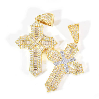 Iced Out Cross Pendant Necklace – Step-Cut Mixed Stone - CaratixJewelry