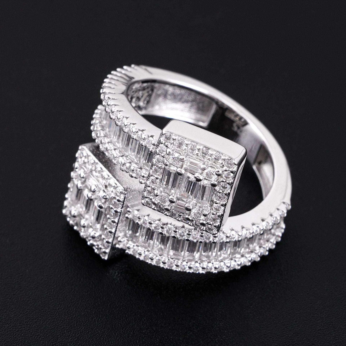 D-Color Step-Cut Moissanite Ring | S925 Silver Unisex Full Iced Out Hip Hop Jewelry - CaratixJewelry