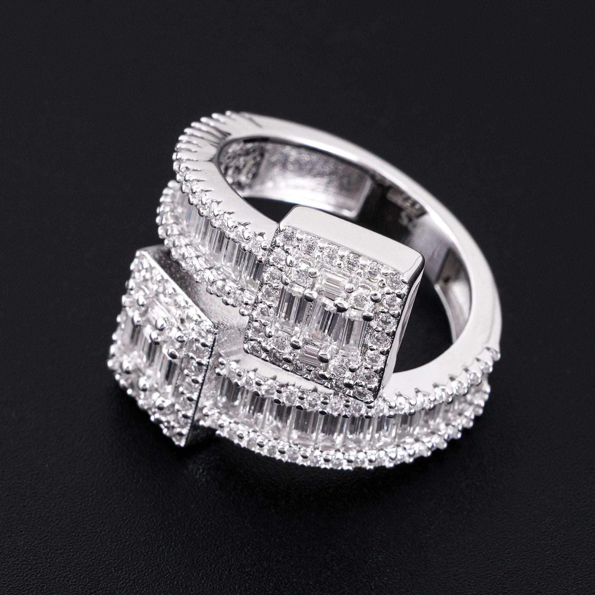 D-Color Step-Cut Moissanite Ring | S925 Silver Unisex Full Iced Out Hip Hop Jewelry - CaratixJewelry