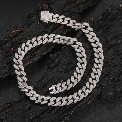 12mm Double Row Iced Out Cuban Chain Zircon Necklace with Spring Clasp for Men | Caratix Jewelry - CaratixJewelry