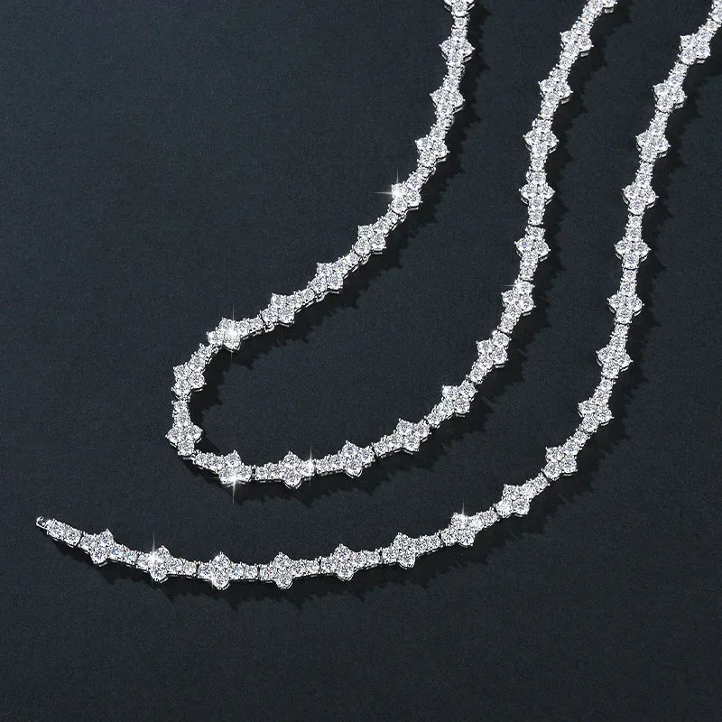 Moissanite Tennis Chain with Cross-Flower Design – S925 Sterling Silver Iced-Out Hip Hop Bracelet/Necklace - CaratixJewelry
