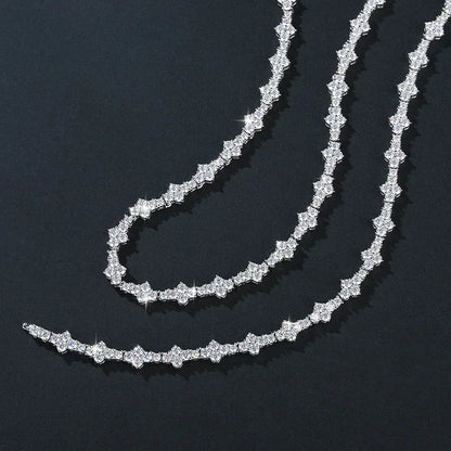 Moissanite Tennis Chain with Cross-Flower Design – S925 Sterling Silver Iced-Out Hip Hop Bracelet/Necklace - CaratixJewelry