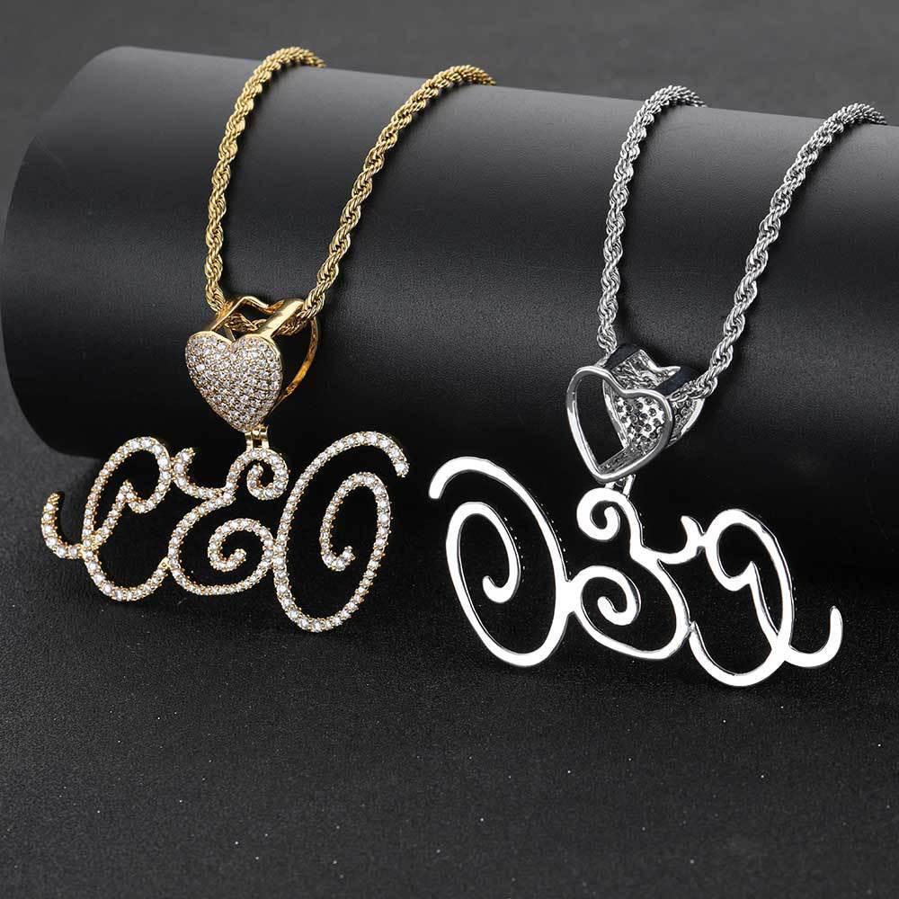 Heart Lock Calligraphy Letter Pendant Necklace with Zircon Stones for Men and Women | Caratix Jewelry - CaratixJewelry