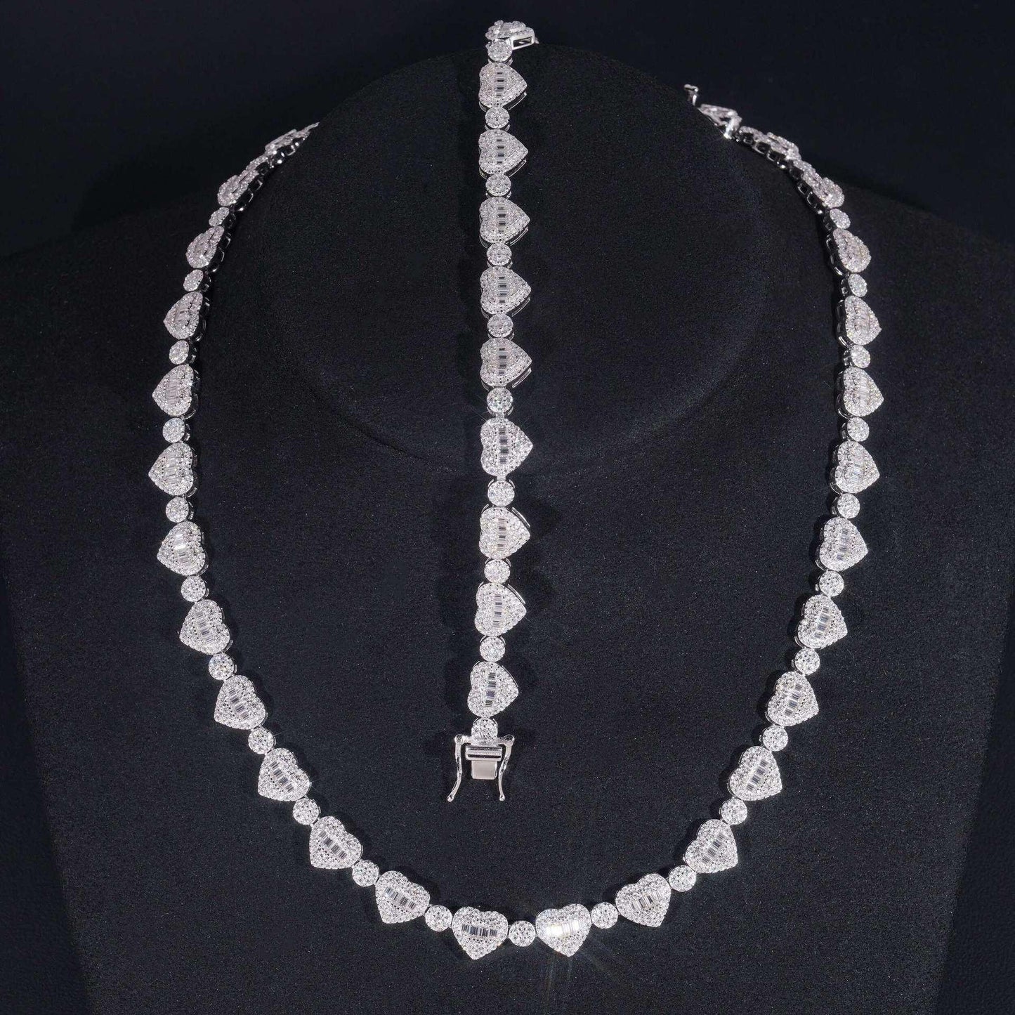8.5mm Moissanite Heart Necklace & Bracelet | S925 Silver Couple Hip Hop Jewelry - CaratixJewelry