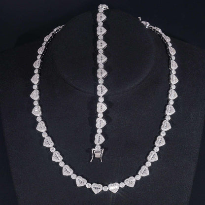 8.5mm Moissanite Heart Necklace & Bracelet | S925 Silver Couple Hip Hop Jewelry - CaratixJewelry