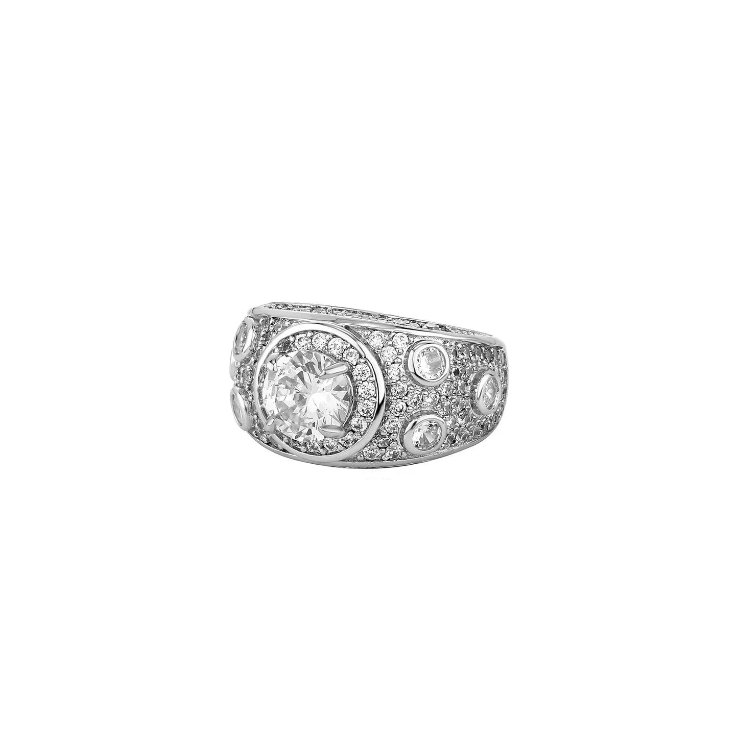 Men's Polka-Dot Iced Out Ring | Wide Band Round Zirconia Grid | Caratix