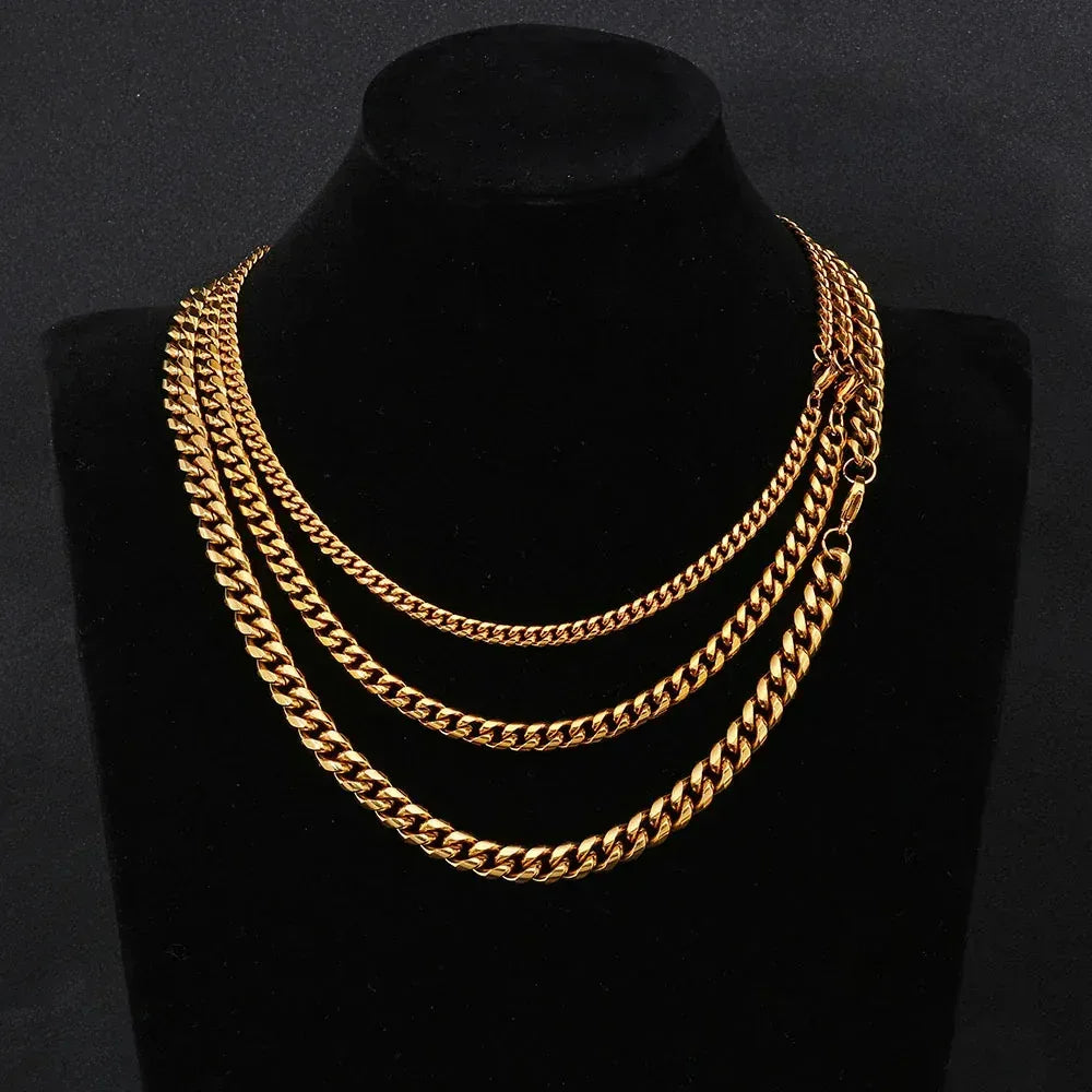 Lobster Clasp Stainless Steel Cuban Link Necklace Hip Hop Bling for Men & Women | Caratix Jewelry - CaratixJewelry