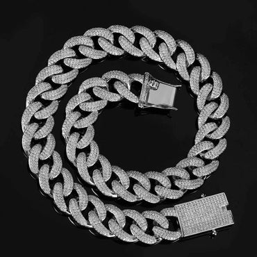 18mm Triple Row Iced Out Cuban Chain Micro Pave Zircon Necklace - CaratixJewelry