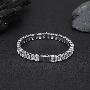 6mm Rectangle Zircon Tennis Chain Bracelet with Spring Clasp for Men | Caratix Jewelry - CaratixJewelry