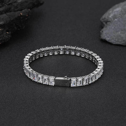 6mm Rectangle Zircon Tennis Chain Bracelet with Spring Clasp for Men | Caratix Jewelry - CaratixJewelry