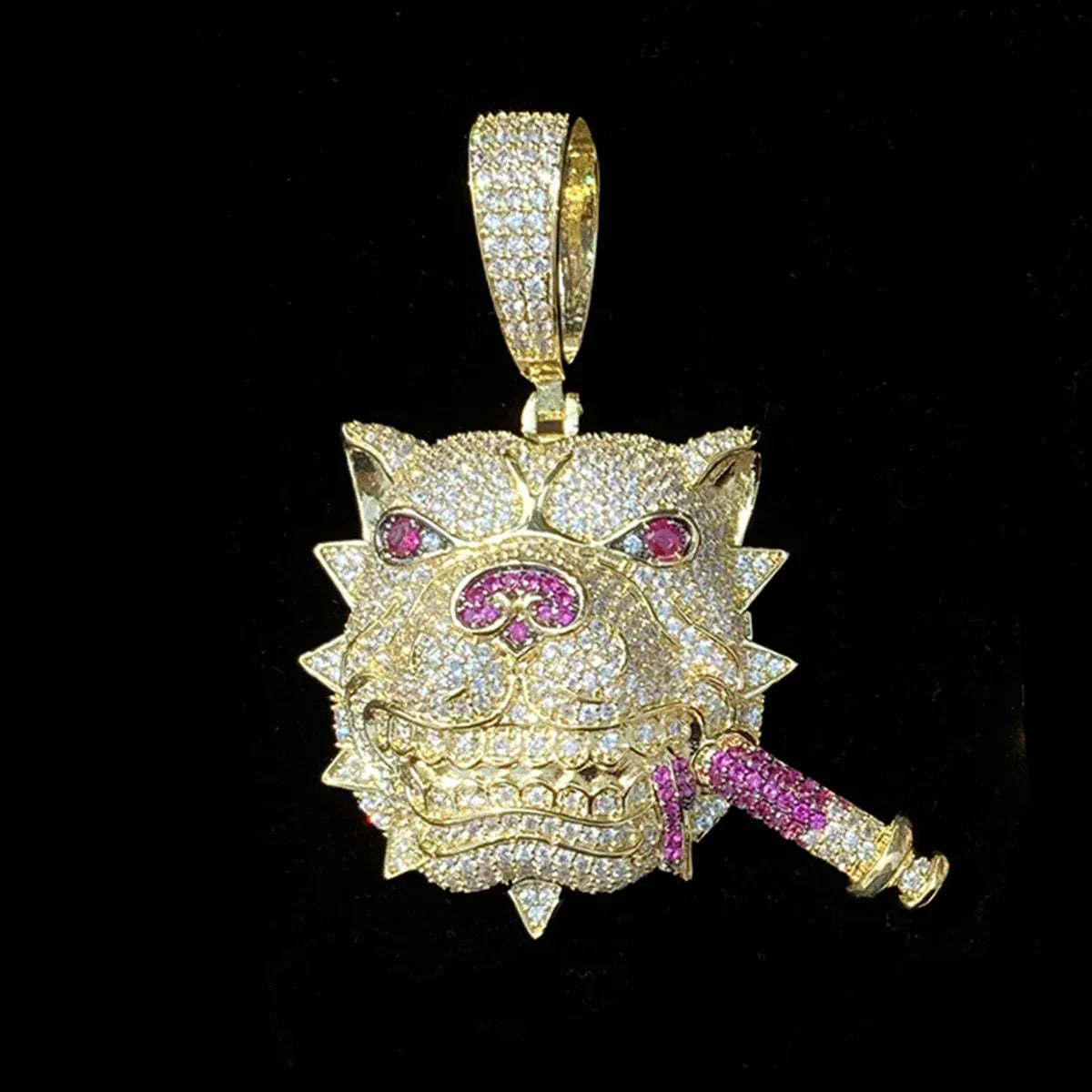 Iced Out Bully Dog Head Pendant | Men's CZ Pit Bull Necklace - CaratixJewelry