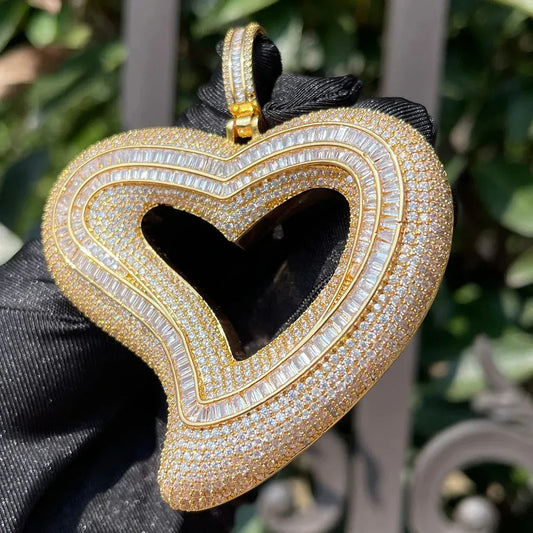 Iced Out Irregular Open Heart Pendant | Men's Real Gold Plated Necklace | Abstract "Broken" Love Jewelry | Emo Rap Streetwear Bling | Caratix - CaratixJewelry