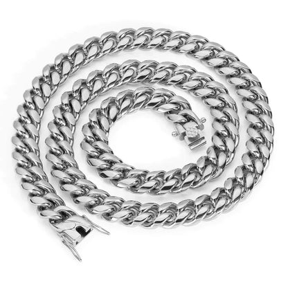 Stainless Steel Cuban Chain Necklace with Dragon Head Clasp for Men | Polished Titanium Steel | Caratix Jewelry - CaratixJewelry