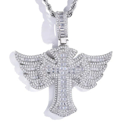 Angel Wing Cross S925 Silver Moissanite Rapper Chain Necklace | Caratix Jewelry - CaratixJewelry
