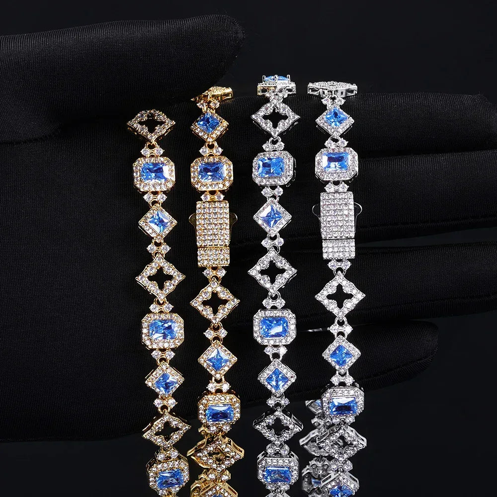 Geometric Blue Zircon Hip Hop Bracelet Rapper Iced Out Chain Style for Women | Caratix Jewelry - CaratixJewelry